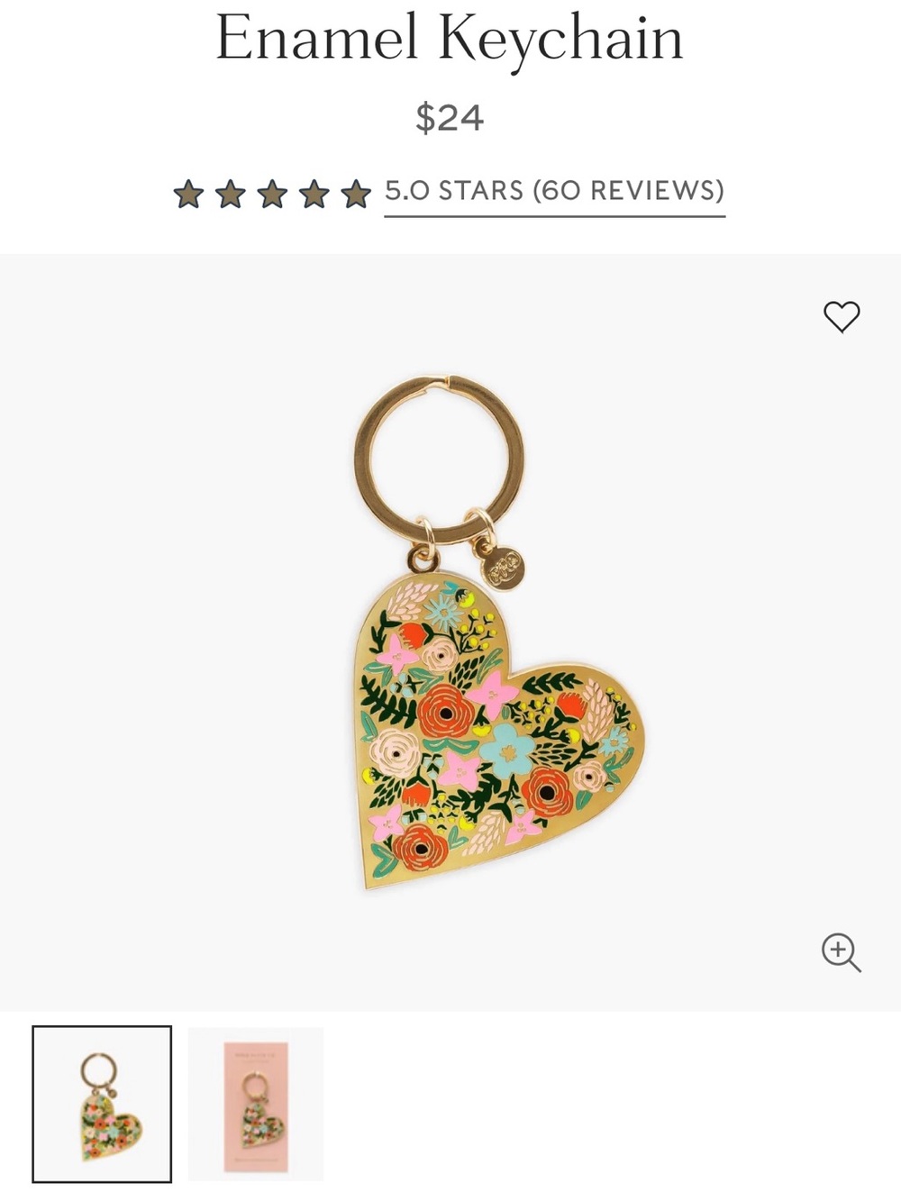 Rifle Paper Co. Gold Heart Keychain with Floral Enamel